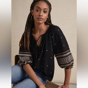 ANTHROPOLOGIE Pilcro Calanthe boho embroidered black blouse knit Top W2223 Sz S